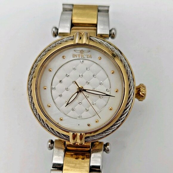 Invicta Bolt Two-Tone Quartz Watch Gold Silver Bracelet Diamond Dial EUC Working - Picture 7 of 16